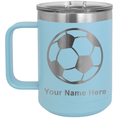 15oz Vacuum Insulated Coffee Mug, Soccer Ball, Personalized Engraving Included
