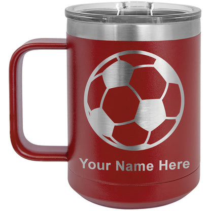 15oz Vacuum Insulated Coffee Mug, Soccer Ball, Personalized Engraving Included