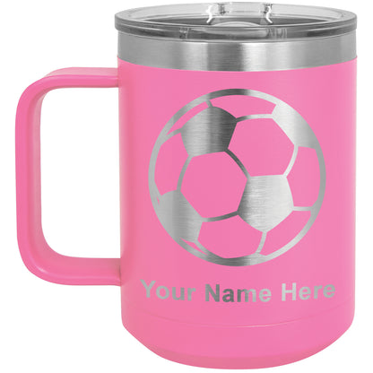 15oz Vacuum Insulated Coffee Mug, Soccer Ball, Personalized Engraving Included