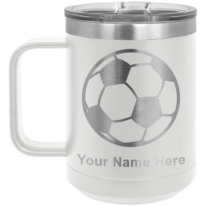 15oz Vacuum Insulated Coffee Mug, Soccer Ball, Personalized Engraving Included