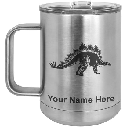 15oz Vacuum Insulated Coffee Mug, Stegosaurus Dinosaur, Personalized Engraving Included