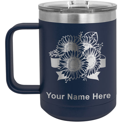 15oz Vacuum Insulated Coffee Mug, Sunflowers, Personalized Engraving Included