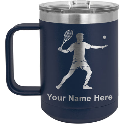 15oz Vacuum Insulated Coffee Mug, Tennis Player Man, Personalized Engraving Included