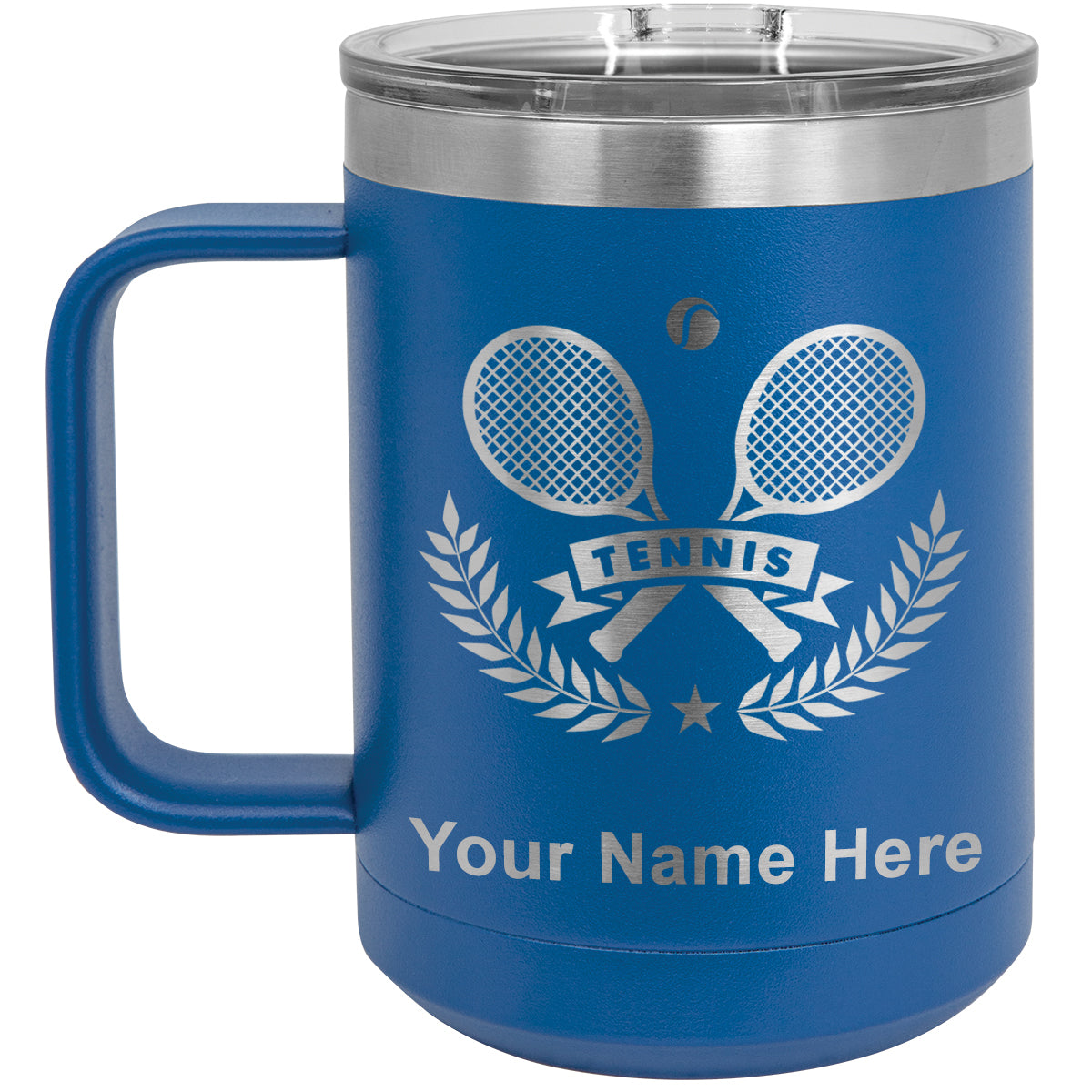 15oz Vacuum Insulated Coffee Mug, Tennis Rackets, Personalized Engraving Included