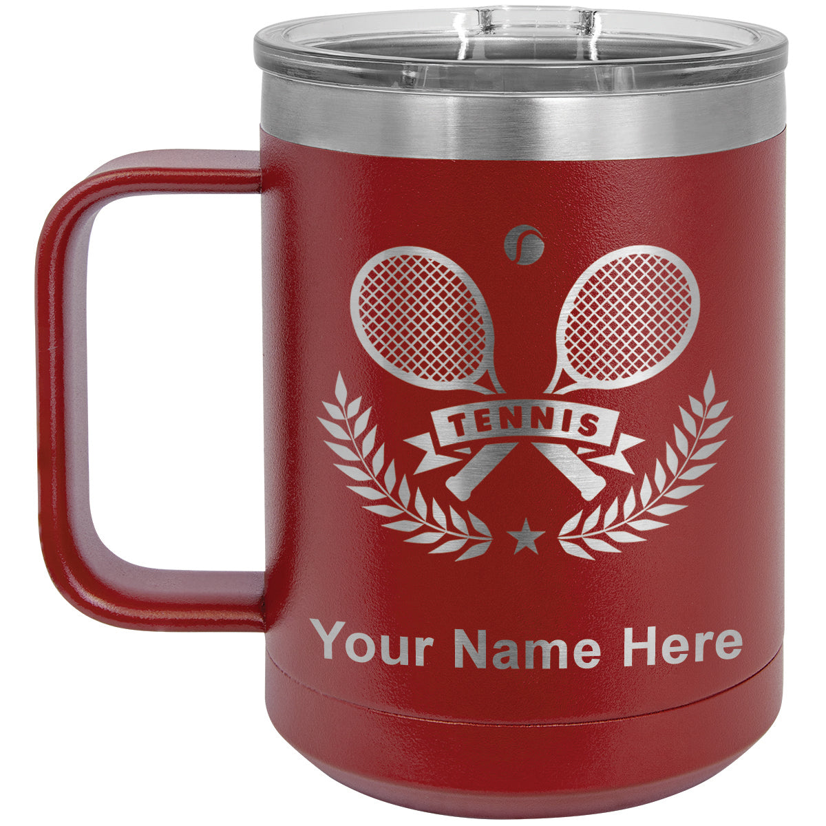 15oz Vacuum Insulated Coffee Mug, Tennis Rackets, Personalized Engraving Included