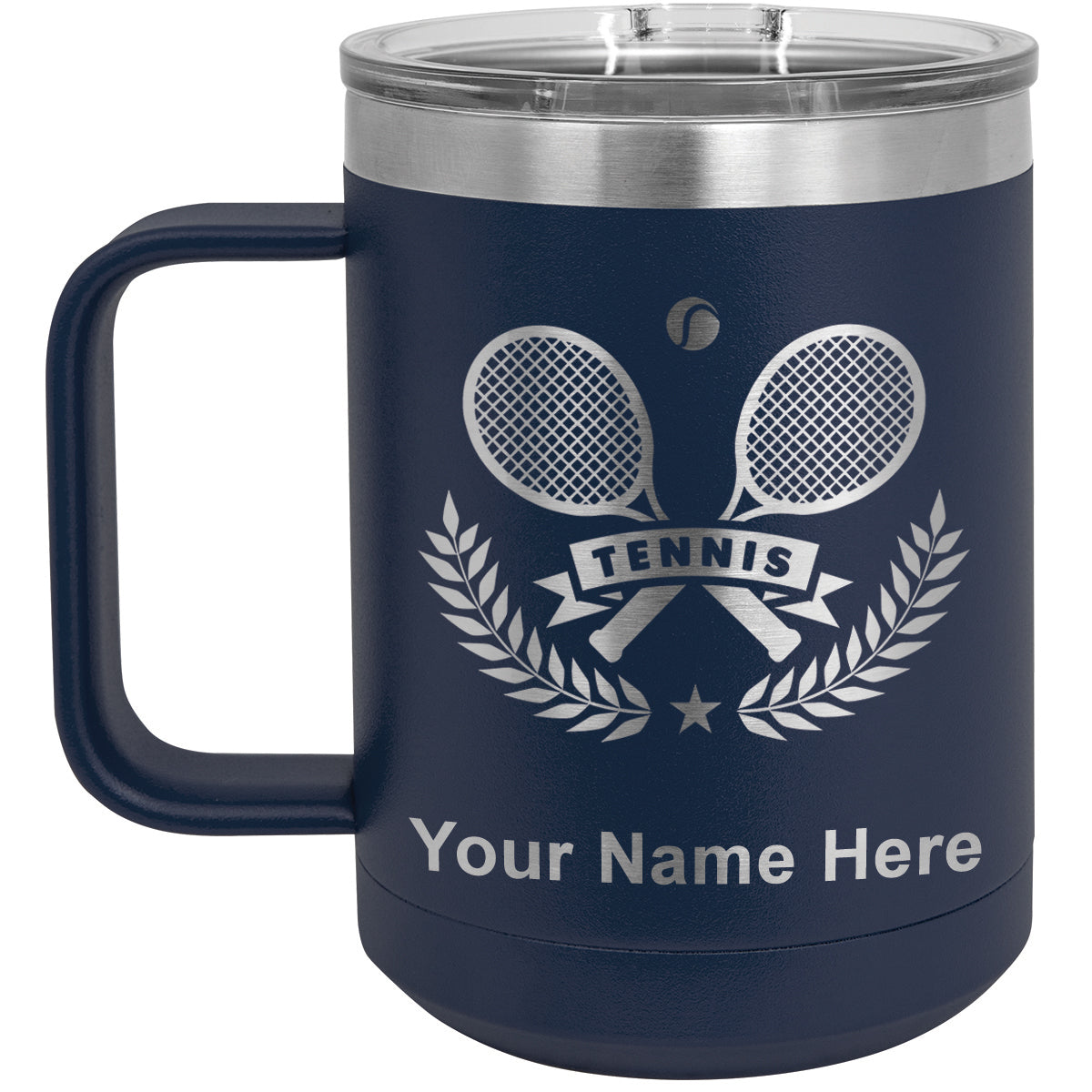 15oz Vacuum Insulated Coffee Mug, Tennis Rackets, Personalized Engraving Included