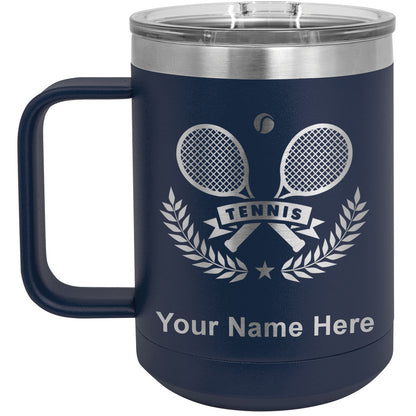 15oz Vacuum Insulated Coffee Mug, Tennis Rackets, Personalized Engraving Included