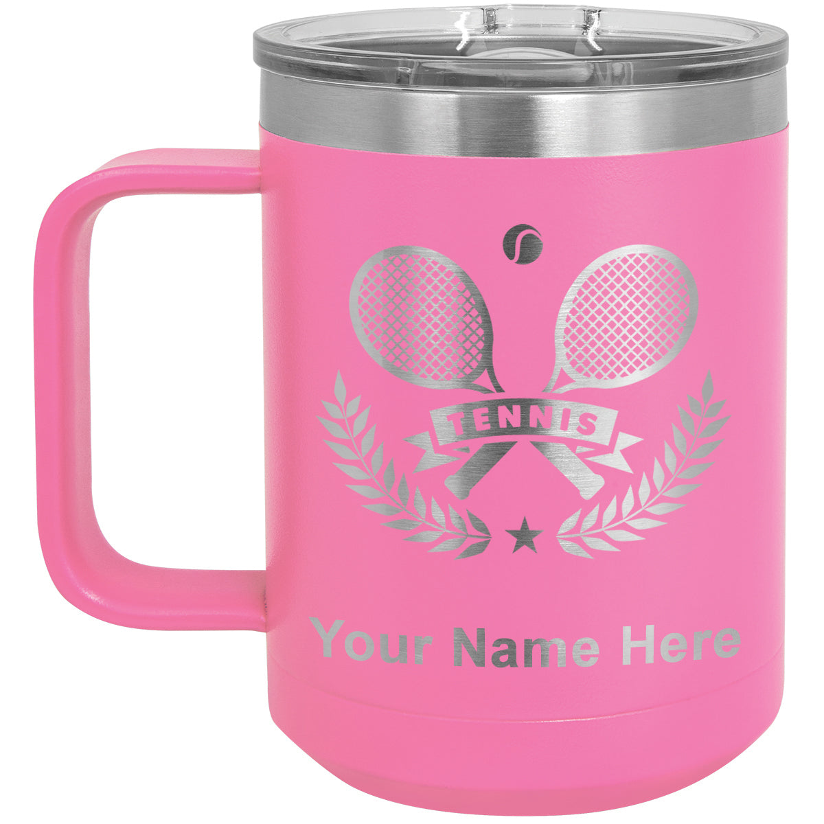 15oz Vacuum Insulated Coffee Mug, Tennis Rackets, Personalized Engraving Included