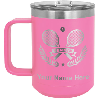 15oz Vacuum Insulated Coffee Mug, Tennis Rackets, Personalized Engraving Included
