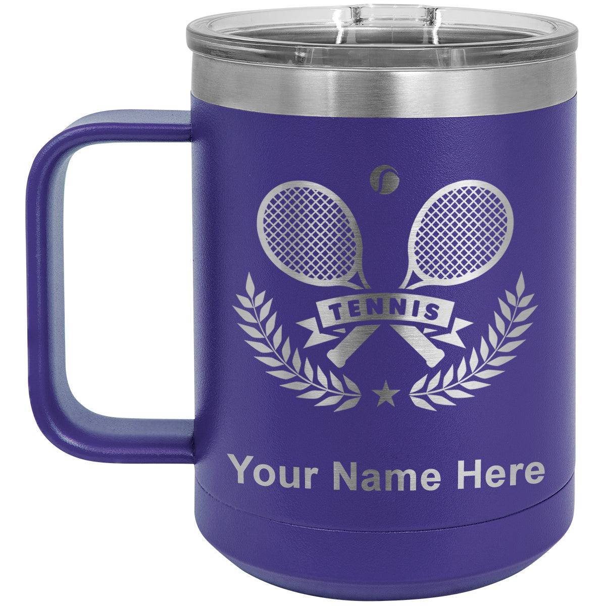 15oz Vacuum Insulated Coffee Mug, Tennis Rackets, Personalized Engraving Included