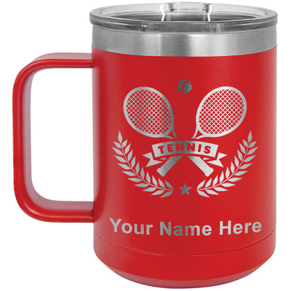 15oz Vacuum Insulated Coffee Mug, Tennis Rackets, Personalized Engraving Included