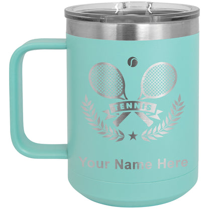 15oz Vacuum Insulated Coffee Mug, Tennis Rackets, Personalized Engraving Included