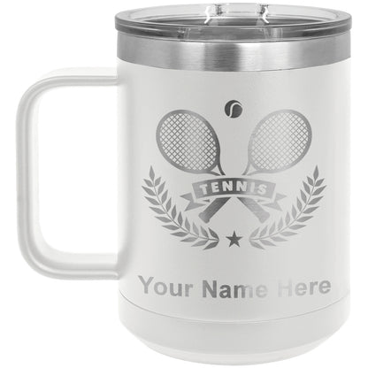 15oz Vacuum Insulated Coffee Mug, Tennis Rackets, Personalized Engraving Included