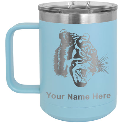 15oz Vacuum Insulated Coffee Mug, Tiger Head, Personalized Engraving Included