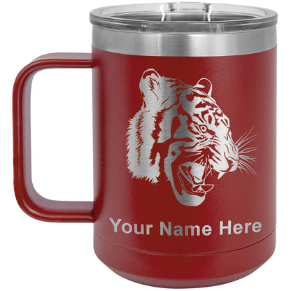 15oz Vacuum Insulated Coffee Mug, Tiger Head, Personalized Engraving Included