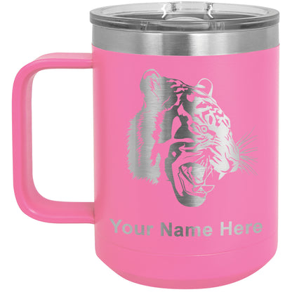 15oz Vacuum Insulated Coffee Mug, Tiger Head, Personalized Engraving Included