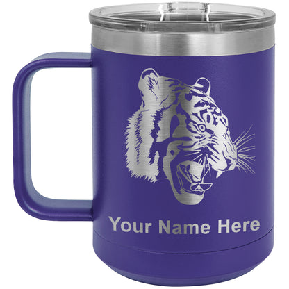15oz Vacuum Insulated Coffee Mug, Tiger Head, Personalized Engraving Included