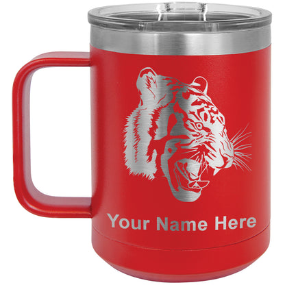 15oz Vacuum Insulated Coffee Mug, Tiger Head, Personalized Engraving Included