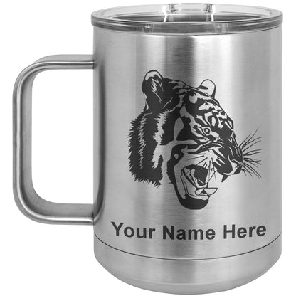 15oz Vacuum Insulated Coffee Mug, Tiger Head, Personalized Engraving Included