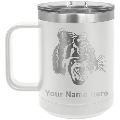 15oz Vacuum Insulated Coffee Mug, Tiger Head, Personalized Engraving Included