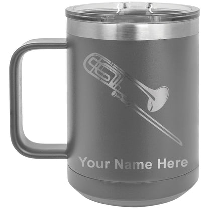 15oz Vacuum Insulated Coffee Mug, Trombone, Personalized Engraving Included