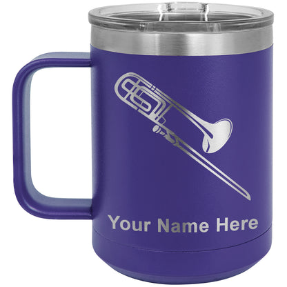15oz Vacuum Insulated Coffee Mug, Trombone, Personalized Engraving Included