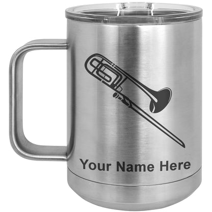 15oz Vacuum Insulated Coffee Mug, Trombone, Personalized Engraving Included