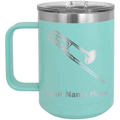 15oz Vacuum Insulated Coffee Mug, Trombone, Personalized Engraving Included