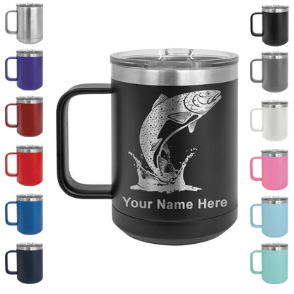 15oz Vacuum Insulated Coffee Mug, Trout Fish, Personalized Engraving Included