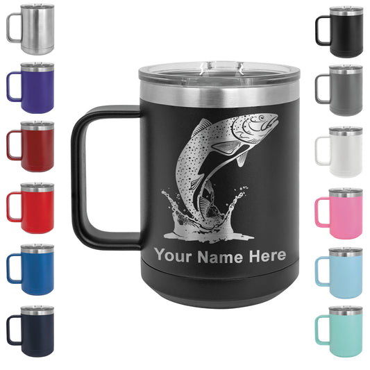 15oz Vacuum Insulated Coffee Mug, Trout Fish, Personalized Engraving Included