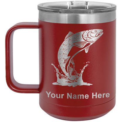 15oz Vacuum Insulated Coffee Mug, Trout Fish, Personalized Engraving Included