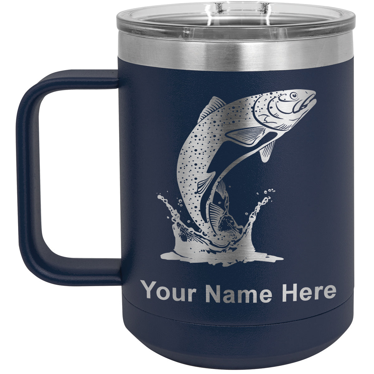 15oz Vacuum Insulated Coffee Mug, Trout Fish, Personalized Engraving Included