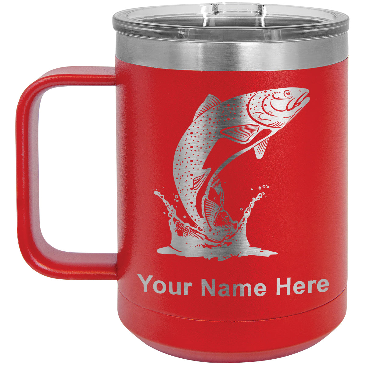 15oz Vacuum Insulated Coffee Mug, Trout Fish, Personalized Engraving Included