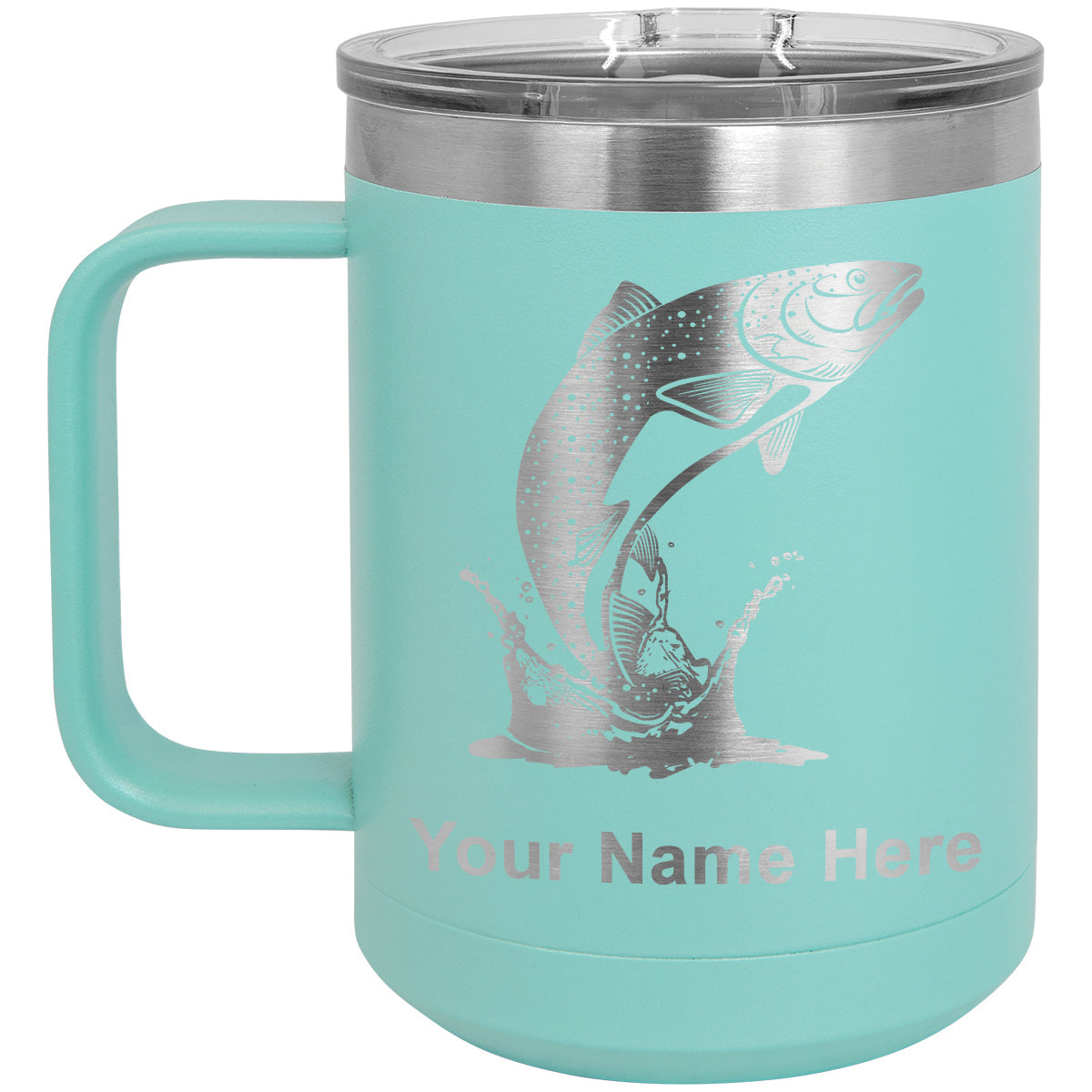 15oz Vacuum Insulated Coffee Mug, Trout Fish, Personalized Engraving Included