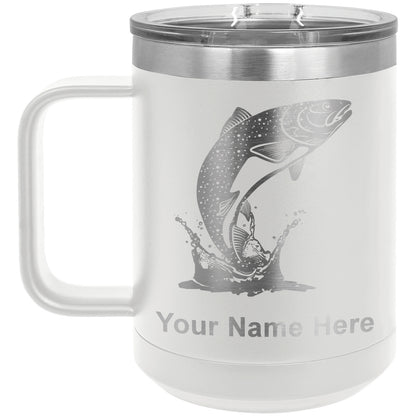 15oz Vacuum Insulated Coffee Mug, Trout Fish, Personalized Engraving Included