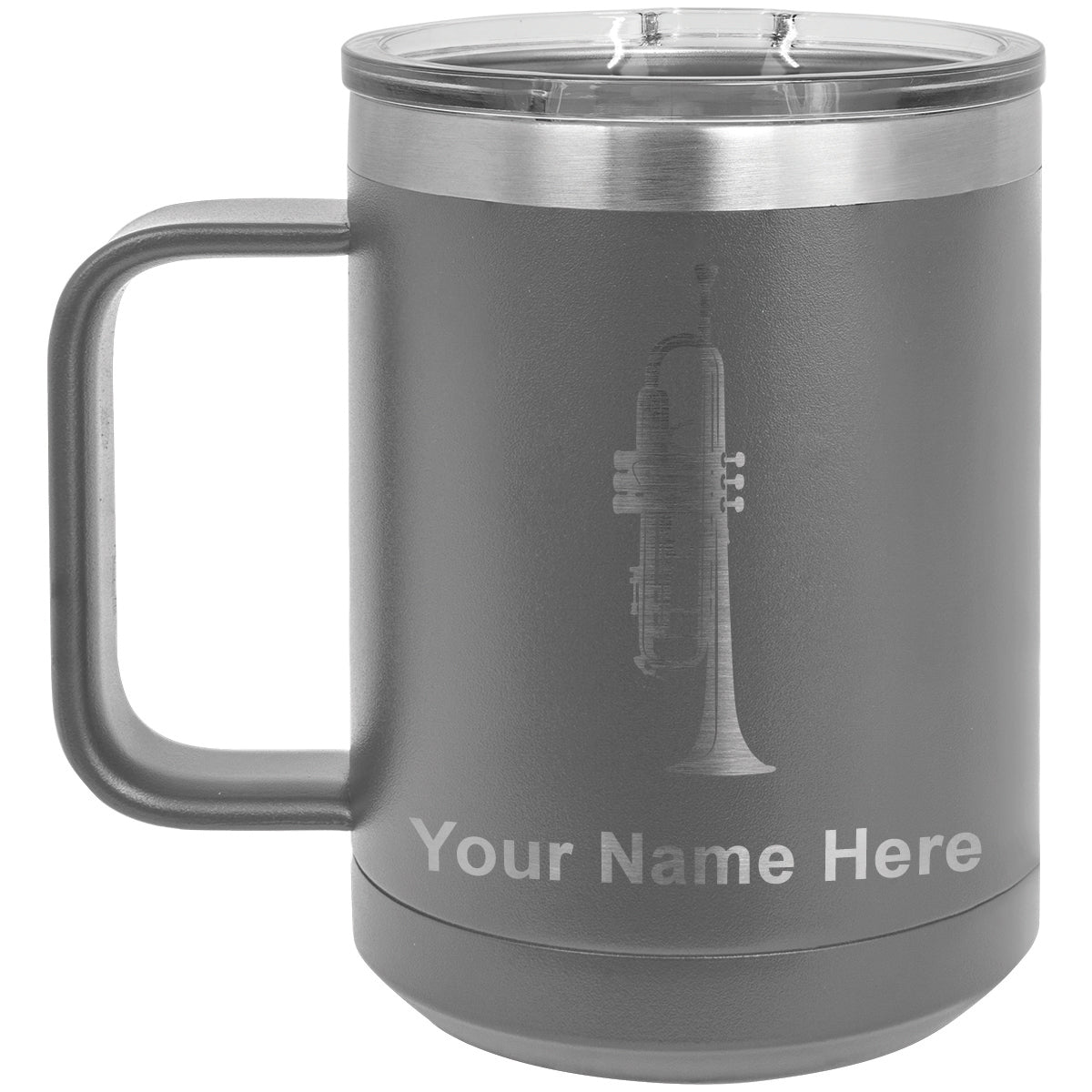 15oz Vacuum Insulated Coffee Mug, Trumpet, Personalized Engraving Included