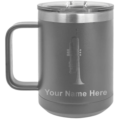 15oz Vacuum Insulated Coffee Mug, Trumpet, Personalized Engraving Included