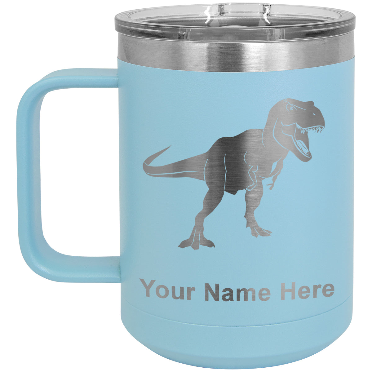 15oz Vacuum Insulated Coffee Mug, Tyrannosaurus Rex Dinosaur, Personalized Engraving Included