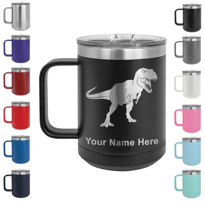 15oz Vacuum Insulated Coffee Mug, Tyrannosaurus Rex Dinosaur, Personalized Engraving Included