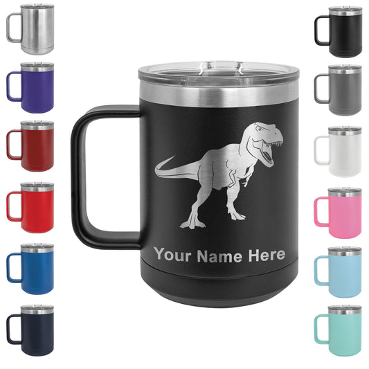15oz Vacuum Insulated Coffee Mug, Tyrannosaurus Rex Dinosaur, Personalized Engraving Included