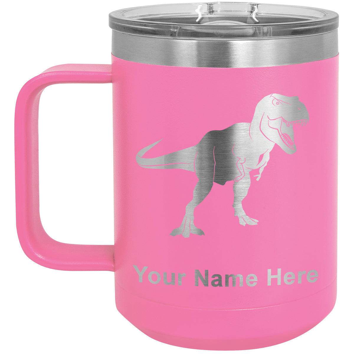 15oz Vacuum Insulated Coffee Mug, Tyrannosaurus Rex Dinosaur, Personalized Engraving Included