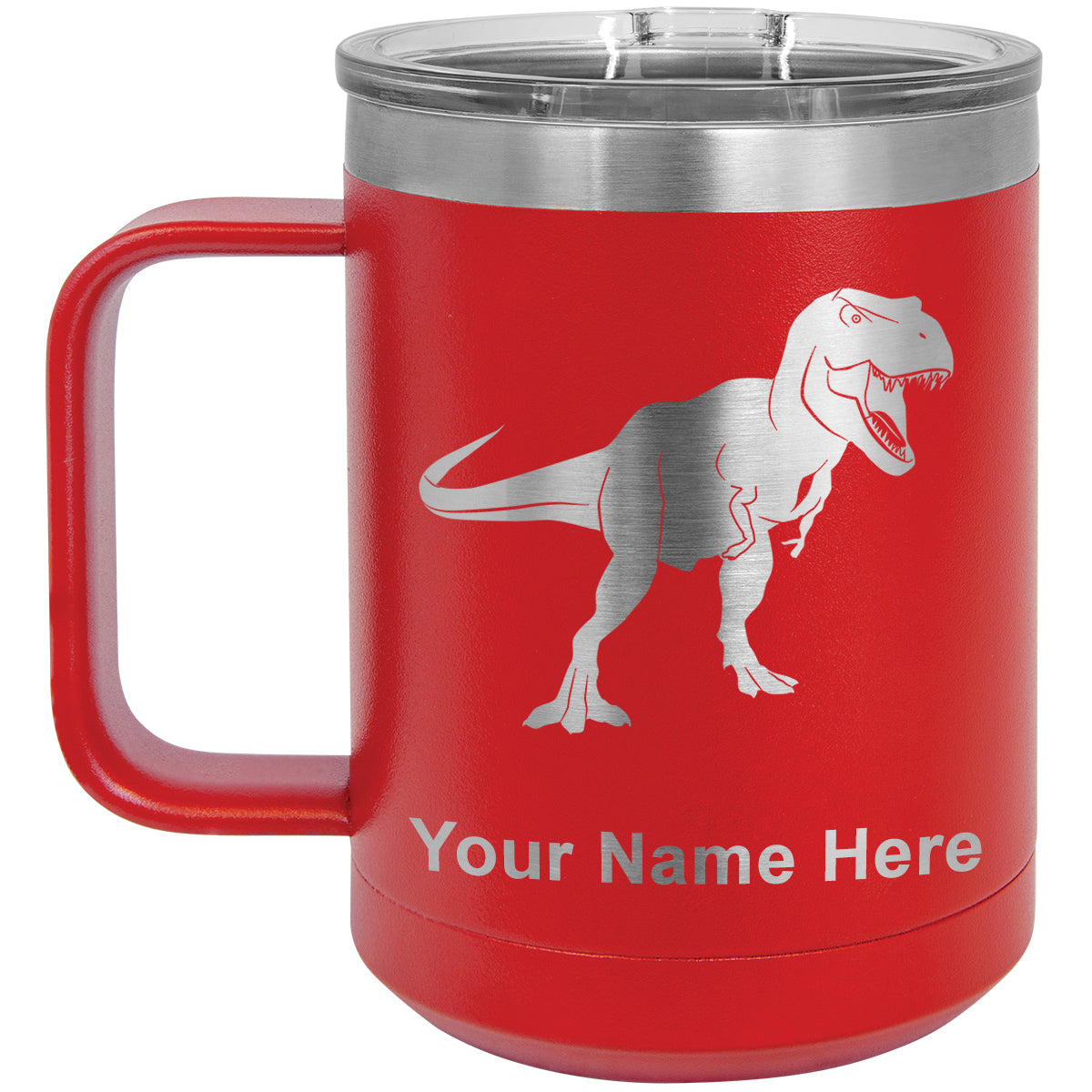 15oz Vacuum Insulated Coffee Mug, Tyrannosaurus Rex Dinosaur, Personalized Engraving Included