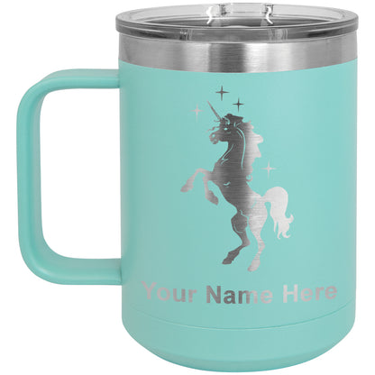 15oz Vacuum Insulated Coffee Mug, Unicorn, Personalized Engraving Included