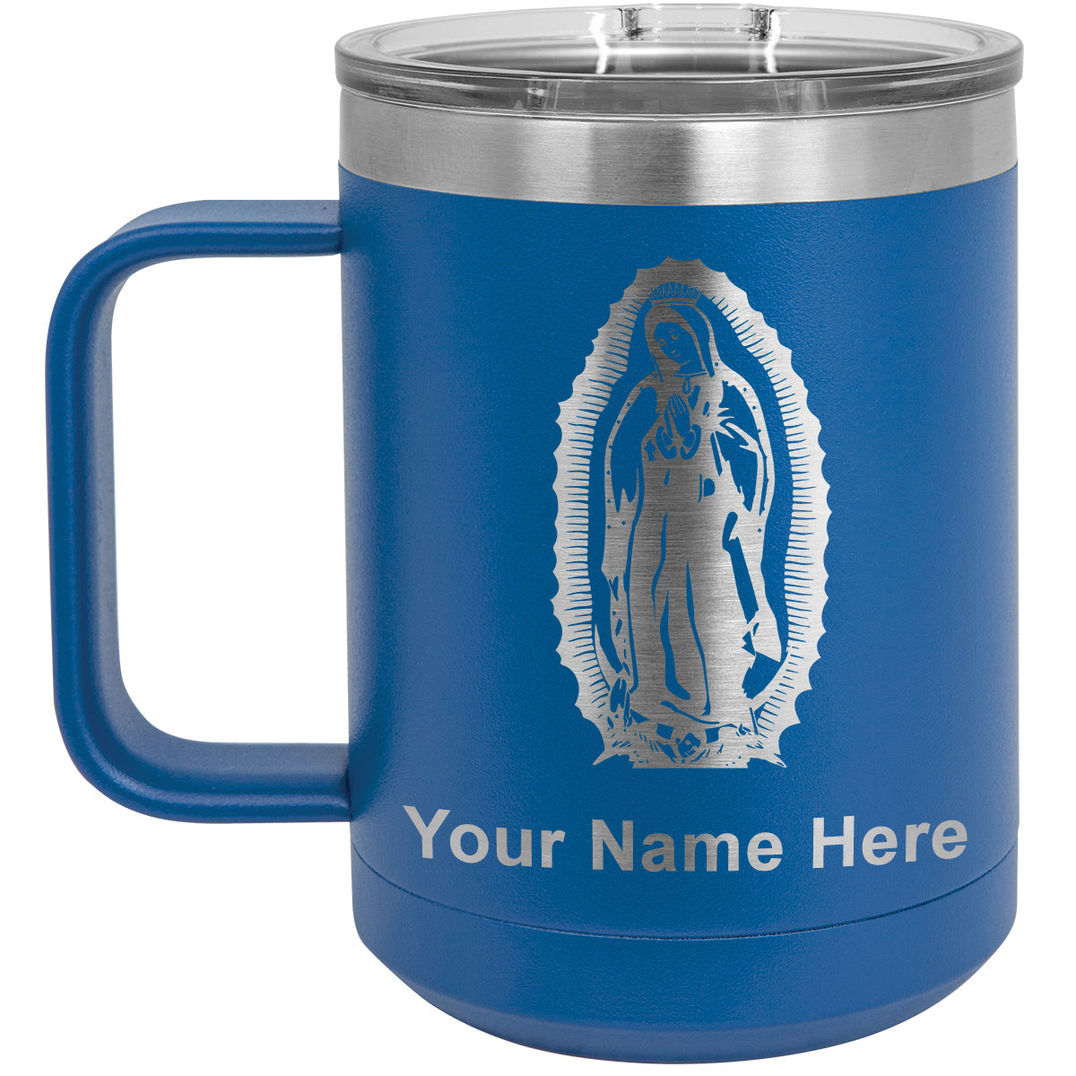 15oz Vacuum Insulated Coffee Mug, Virgen de Guadalupe, Personalized Engraving Included