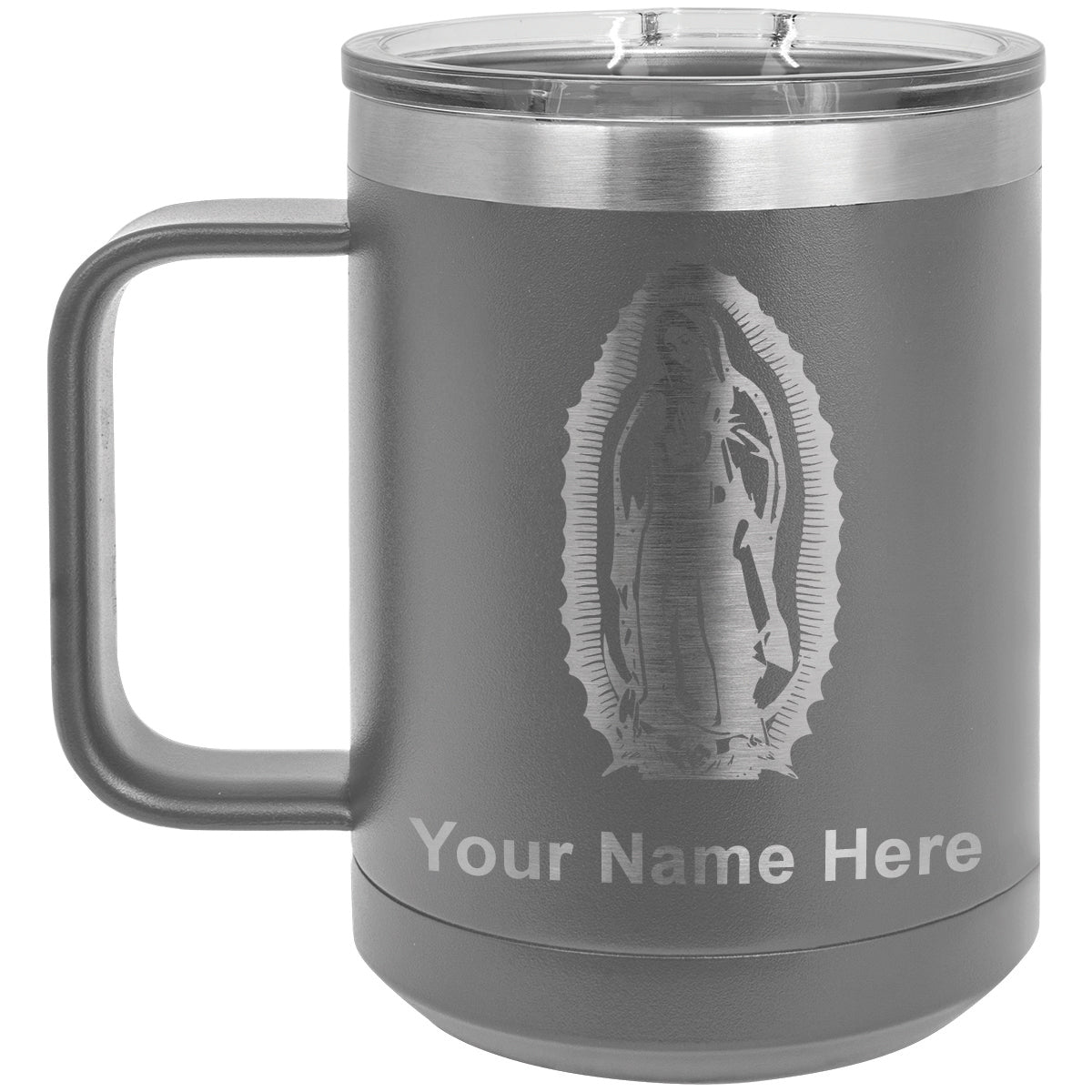 15oz Vacuum Insulated Coffee Mug, Virgen de Guadalupe, Personalized Engraving Included