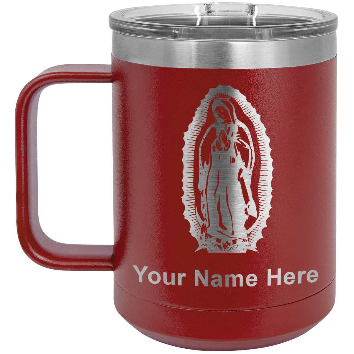 15oz Vacuum Insulated Coffee Mug, Virgen de Guadalupe, Personalized Engraving Included