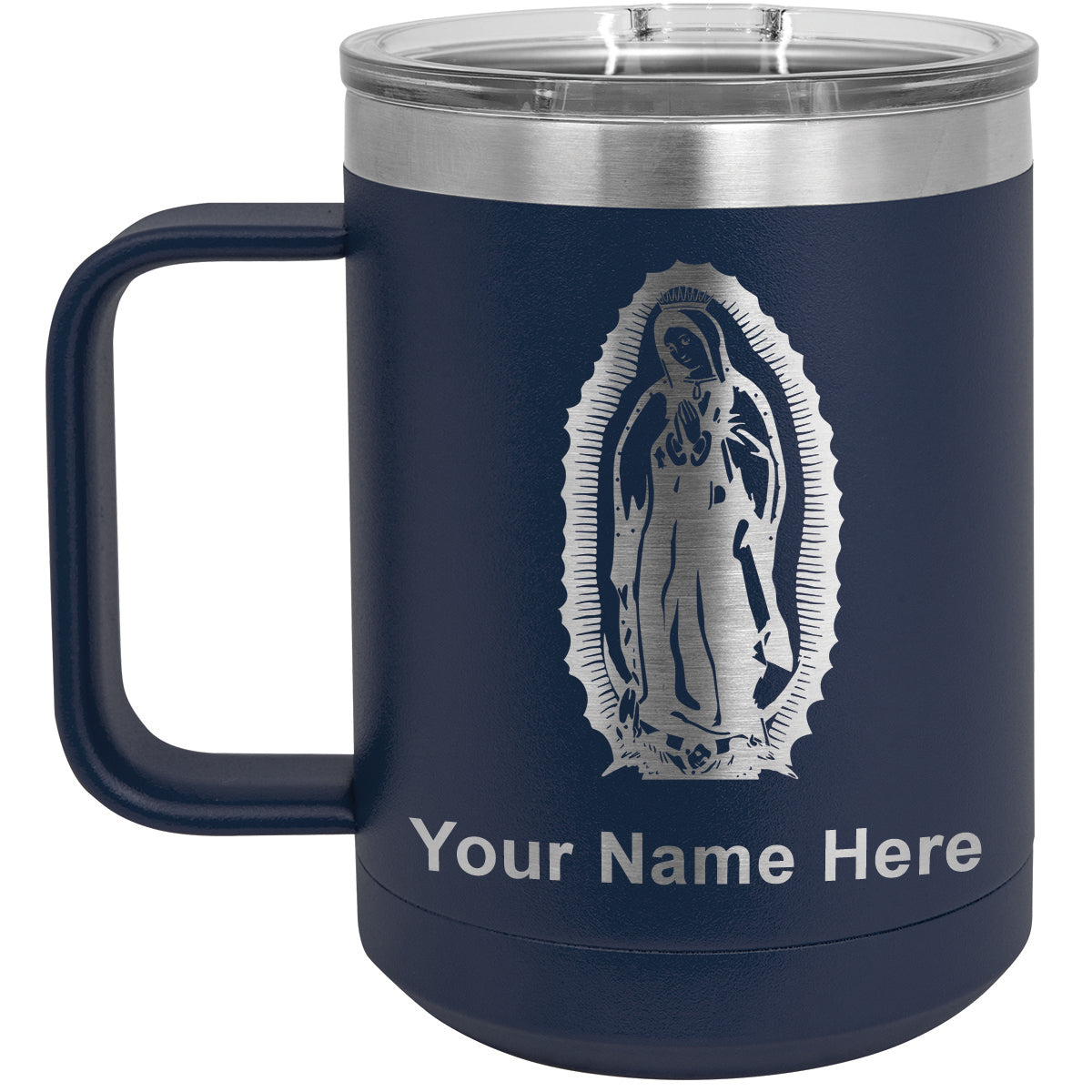 15oz Vacuum Insulated Coffee Mug, Virgen de Guadalupe, Personalized Engraving Included