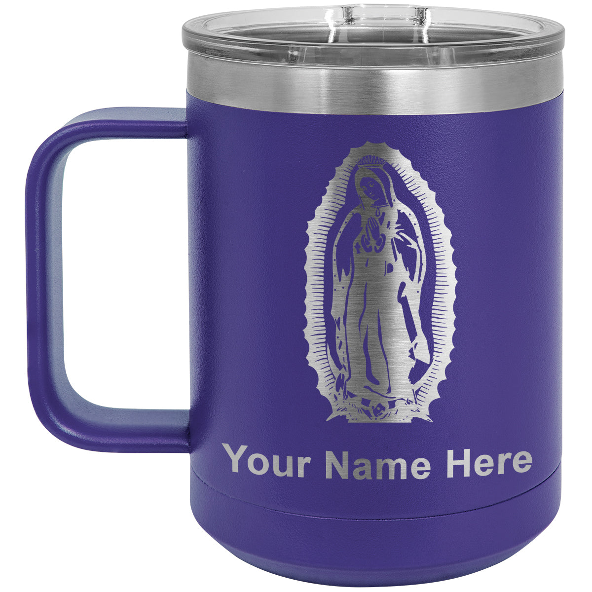 15oz Vacuum Insulated Coffee Mug, Virgen de Guadalupe, Personalized Engraving Included