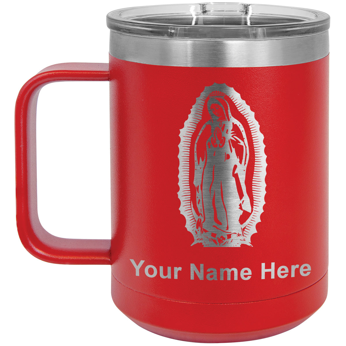 15oz Vacuum Insulated Coffee Mug, Virgen de Guadalupe, Personalized Engraving Included