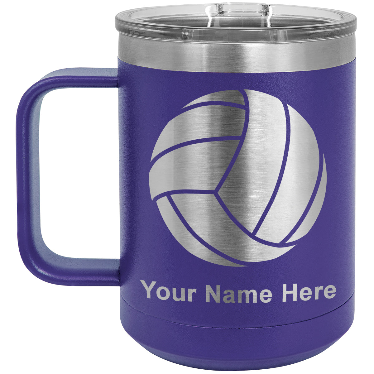 15oz Vacuum Insulated Coffee Mug, Volleyball Ball, Personalized Engraving Included